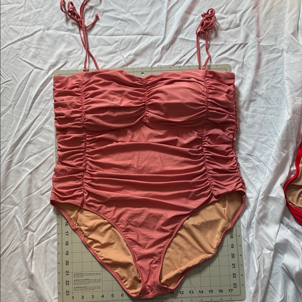 J. Crew Coral Ruched One Piece Swimsuit